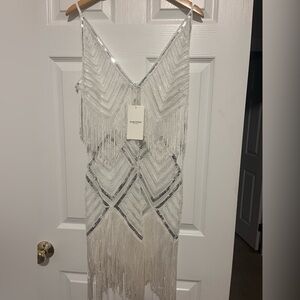 NWT New Babeyond Beaded Sequin V-Neck Mini Slip Flapper Dress Size M